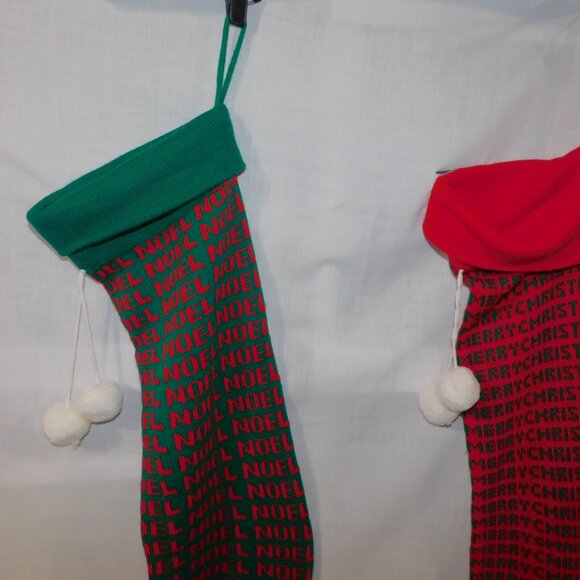 Set 2 Vintage Large 33" Knit Christmas Stocking Merry Christmas  Noel Green Red - Picture 6 of 6